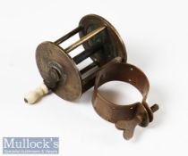 Early 19th century 1 5/8” brass collar winch reel curved crank arm, measures 1 ½” wide, four