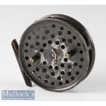 Rare Hardy Bros Alnwick 3 ½” Davy alloy fly reel narrow drum, ribbed brass foot, telephone latch,