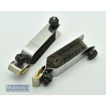 Pair of Hardy fishing rod car clamps in stainless steel with Hardy maker’s stamp, screw tight rubber