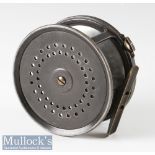 C Farlow & Co London 4 ½” regal salmon reel perfect style wide drum with holdfast logo, strapped rim