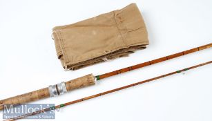 Pike Rod: unnamed 9ft 2pc split cane rod with amber agate lined butt and tips guides – clean 25”