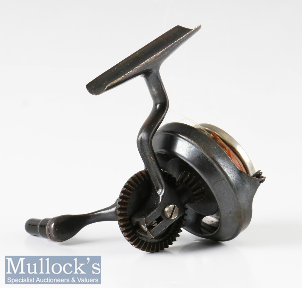 Illingworth No3 casting reel No3581 and spare spool with exposed gearing, alloy spool and brass line - Image 3 of 3