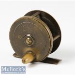 Alfred & Son London 2 ½” all brass plate wind reel with horn handle, three pillar construction