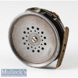 Early check 1912 Hardy Bros Alnwick 3 5/8” perfect alloy fly reel with green agate line guide (