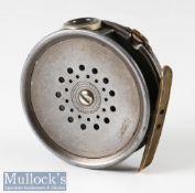 Early check 1912 Hardy Bros Alnwick 3 5/8” perfect alloy fly reel with green agate line guide (