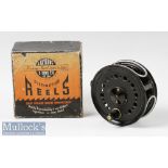 J W Young & Son Beaudex 3 ½” Fly Reel in black finish, line guides, rear regulator, runs smooth with