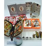 Fly Boxes and Flies Selection – incl 3x Richard Wheatley fly boxes, 2 in cardboard outer boxes,