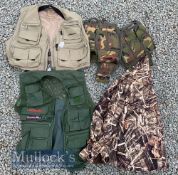 Fishing and hunting clothing to include a Masterline mesh waistcoat appears size L, a Wilderness 2XL