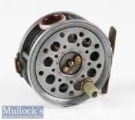 Rare and interesting W H Dingley left hand wind silent check 3.25” alloy fly reel – c/w red agate