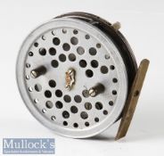 Hardy Bros England 3 ½” Eureka centre pin reel smooth brass foot, twin handled, on/off rim check,