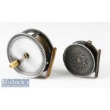 Unity R 3 1/4” alloy fly reel with smooth brass foot, rim tensioner, small crack to back rim, line