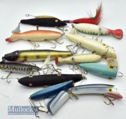 Large fixed lures with the largest measuring 7” such as creek chub pikie, arbogasts scudder, trouble
