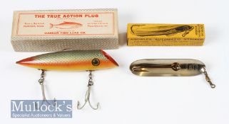 Fine and boxed Hanson Fish true action plug in original carded box together with a Knowles automatic