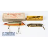 Fine and boxed Hanson Fish true action plug in original carded box together with a Knowles automatic