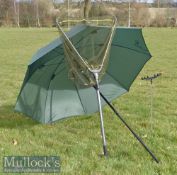 Matt Hayes large umbrella in green bag together with a rod rest and pole plus an extendable Leeda