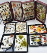 Fly Boxes and Flies Selection (5) incl assorted dry, salmon and trout flies, with some double hook