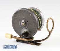 P D Malloch Perth Patent Side casting brass and gun metal reel - backplate measures 3 ½” with dark