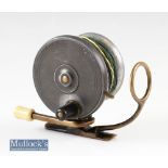 P D Malloch Perth Patent Side casting brass and gun metal reel - backplate measures 3 ½” with dark