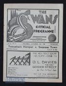 1938/39 Swansea Town v Tottenham Hotspur Div. 2 match programme 19 November 1938. Good, team