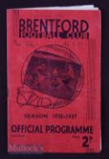 1936/37 Brentford v Manchester City (Champions) Div. 1, 3 April 1937 creased, has wear.