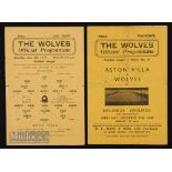 War time Wolves v Aston Villa 1944/45 (9 Sept) single sheet, fold, tears to each side of fold;