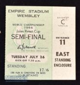 1966 World Cup match ticket July 26 England v Portugal at Wembley semi-final game. Good.