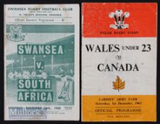 1960s Tourists in Wales Rugby Programmes (2): Swansea v S Africa 1969, a little grubby, good history
