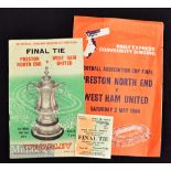 1964 FA Cup Final West Ham Utd v Preston NE programme with south terrace ticket & community