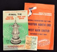 1964 FA Cup Final West Ham Utd v Preston NE programme with south terrace ticket & community