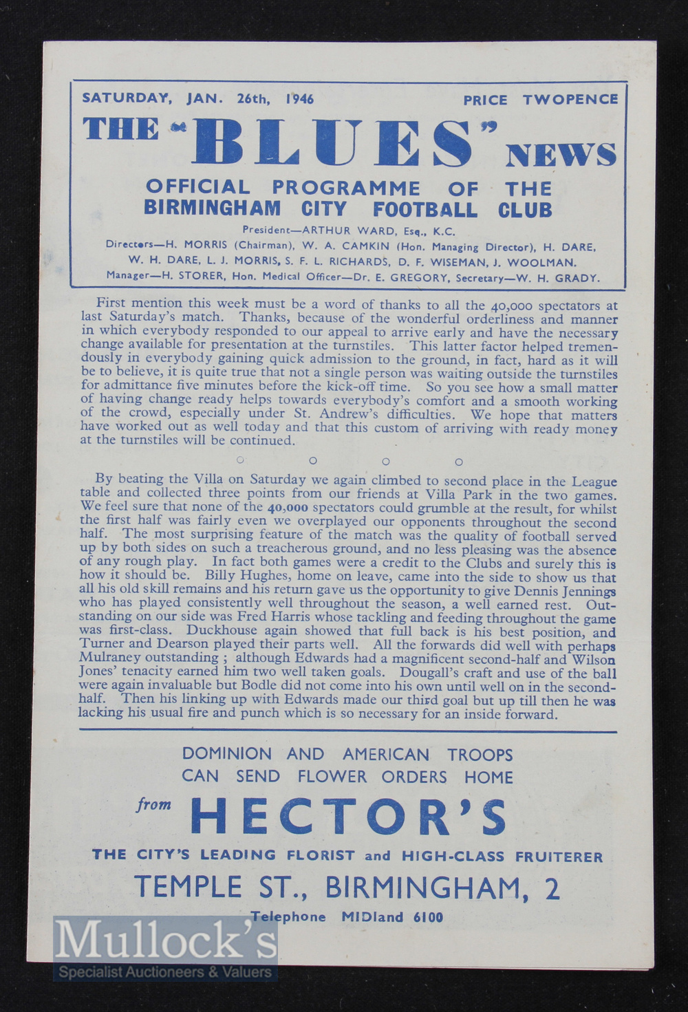 1945/46 FAC Birmingham City v Watford 26 January 1946. Good.