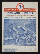 1952 England v Grand Slam Wales Rugby Programme: The usual Twickenham card and an 8-6 win for