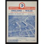 1952 England v Grand Slam Wales Rugby Programme: The usual Twickenham card and an 8-6 win for