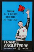 1972 France v England Rugby Programme: Another striking cover for France’s 37-12 triumph in the