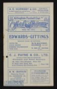 1935/36 Gillingham v Crystal Palace Div 3 (S) match 7 September no staple, punch holes.