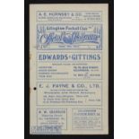 1935/36 Gillingham v Crystal Palace Div 3 (S) match 7 September no staple, punch holes.