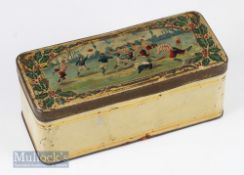 Rare turn of the 19th-20th century Rugby Tin, prob French: Plain sided with rugby action scene set