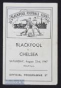 1947/48 Blackpool v Chelsea 23 August 1947 no. 1 match programme for league match, Stan Matthews
