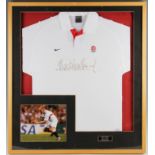 RWC 2003 Signed Neil Back Rugby Training Jersey and Photograph: Mounted, framed and ‘glazed’ in