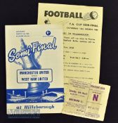 1963/64 FA Cup semi-final football programme West Ham Utd v Manchester Utd; also has match ticket
