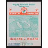 1939 England v Ireland Rugby Programme: Three way Championship tie season, inc these two nations