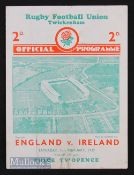1939 England v Ireland Rugby Programme: Three way Championship tie season, inc these two nations