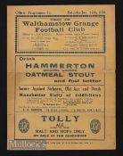 1930/31 Walthamstow Grange v Chelmsford 17 January London League. Fold, tear to fold at spine &