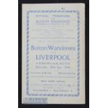 1945/46 FA Cup Bolton Wanderers v Liverpool 26 January 1946. Single crease, initials on cover.