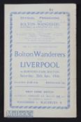 1945/46 FA Cup Bolton Wanderers v Liverpool 26 January 1946. Single crease, initials on cover.