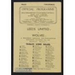 1946/47 Wolves v Leeds Utd 19 October 1946. Score to cover o/wise good.