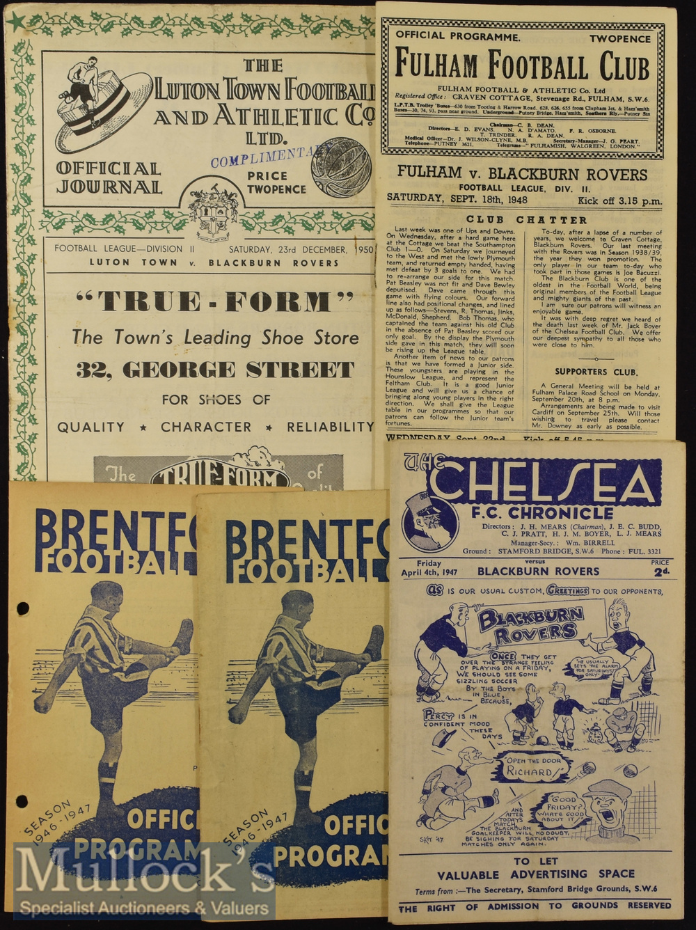 1940 Blackburn Rovers Away Football Programmes to include 1946/47 v Brentford 3 May (x2 one with