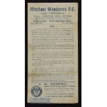 1931/32 Mitcham Wanderers FC v Carshalton match programme Wilson Hospital Cup 30 April 1932,