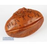Wales v France 1966 Signed Miniature Rugby Ball: Small 5” x 3.5” leather Gilbert ball with lace,