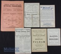 Selection of War time 1945/46 match programmes to include Birmingham City v WBA, Brentford v Fulham,