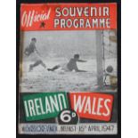 1947 Ireland v Wales 16 April at Windsor Park. Tape to spine + strips to edge, overall poor but